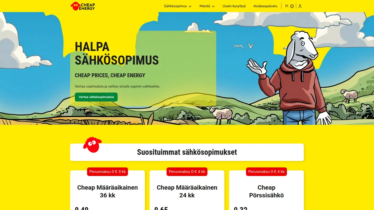 Esimerkki sähkötarjouksista Cheap Energyn virallisella sivulla